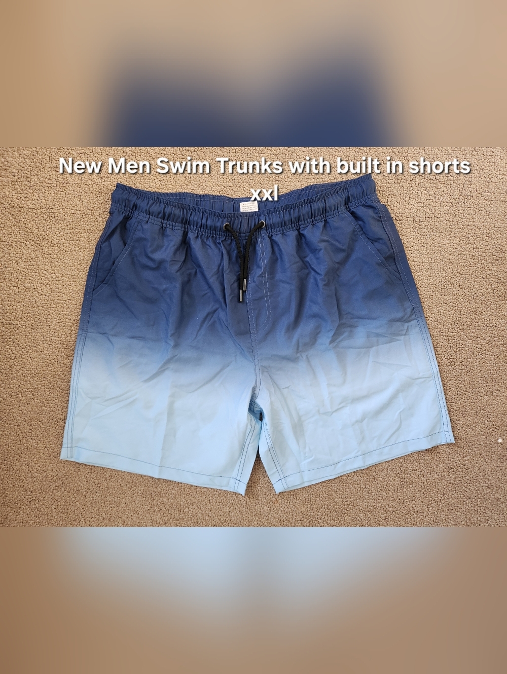 Men's Ombre Blue Swim Trunks with Built-In Shorts